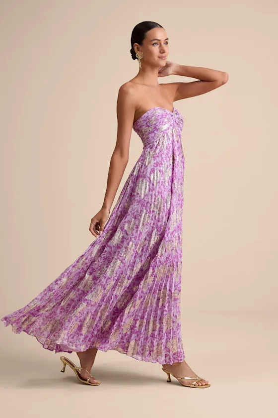 Lynwen Light Purple Abstract Pleated Strapless Maxi Dress sold by Lulus product image thumbnail 2