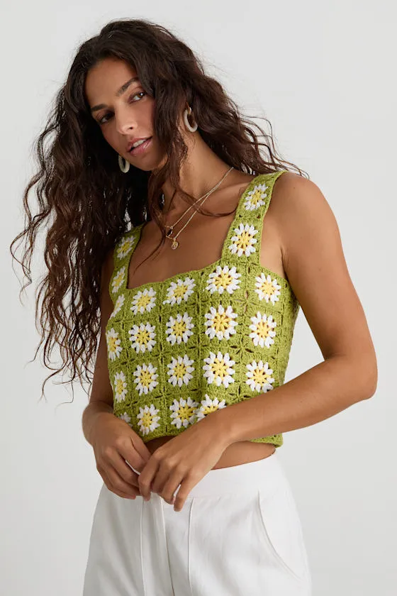 Tamren Lime Green and Yellow Crochet Knit Crop Tank Top sold by Lulus