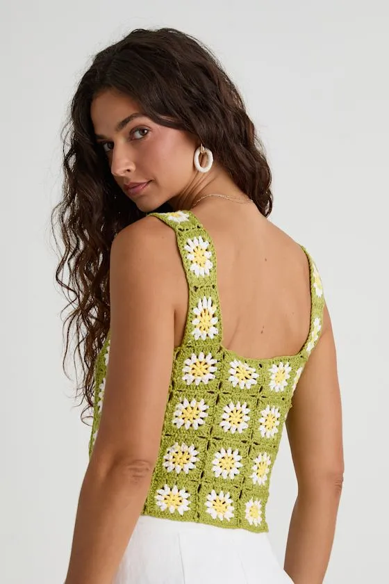 Tamren Lime Green and Yellow Crochet Knit Crop Tank Top sold by Lulus product image thumbnail 3