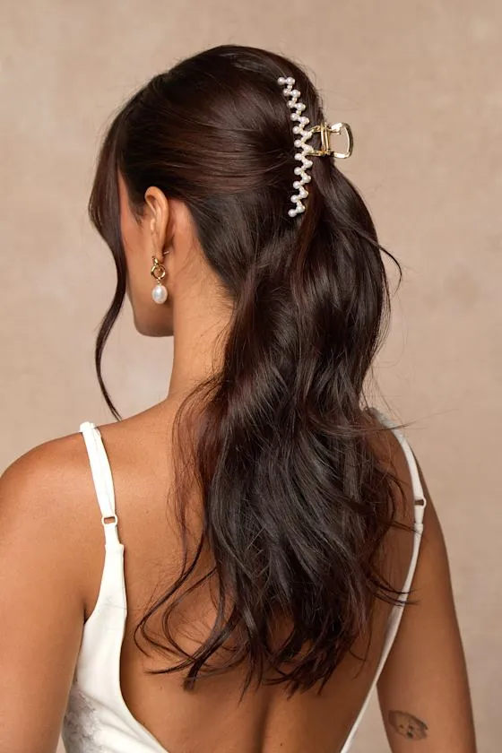 Surya Gold Rhinestone and Pearl Hair Claw Clip Set sold by Lulus