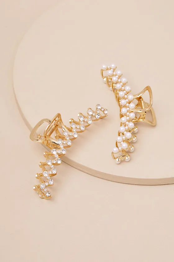Surya Gold Rhinestone and Pearl Hair Claw Clip Set sold by Lulus product image thumbnail 2