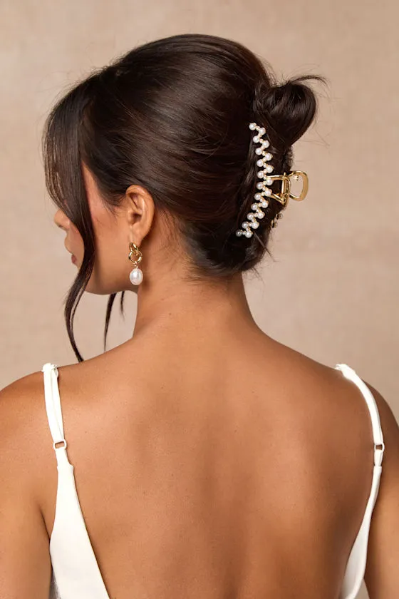 Surya Gold Rhinestone and Pearl Hair Claw Clip Set sold by Lulus product image thumbnail 3