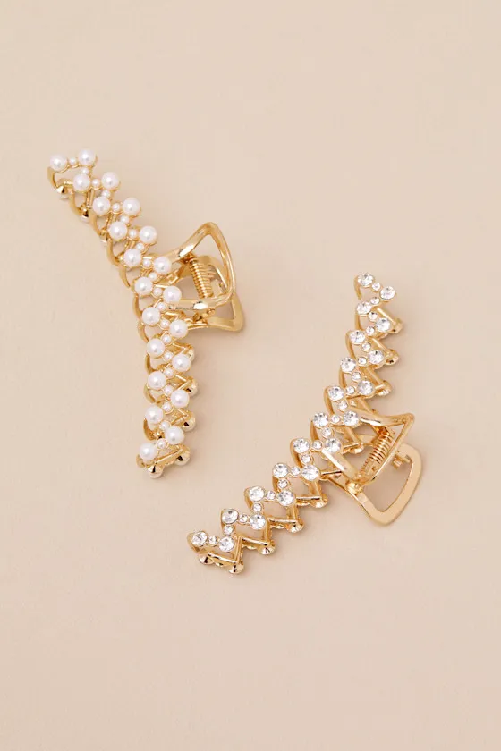 Surya Gold Rhinestone and Pearl Hair Claw Clip Set sold by Lulus product image thumbnail 4
