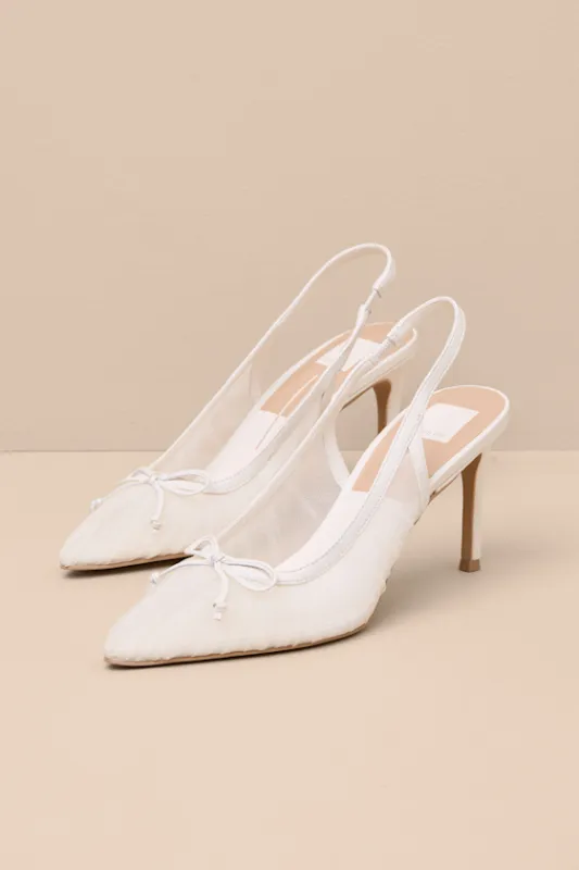 Yela White Tulle Pointed-Toe Slingback Pumps sold by Lulus