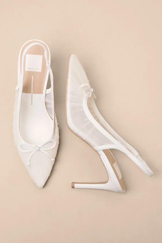 Yela White Tulle Pointed-Toe Slingback Pumps sold by Lulus product image thumbnail 2