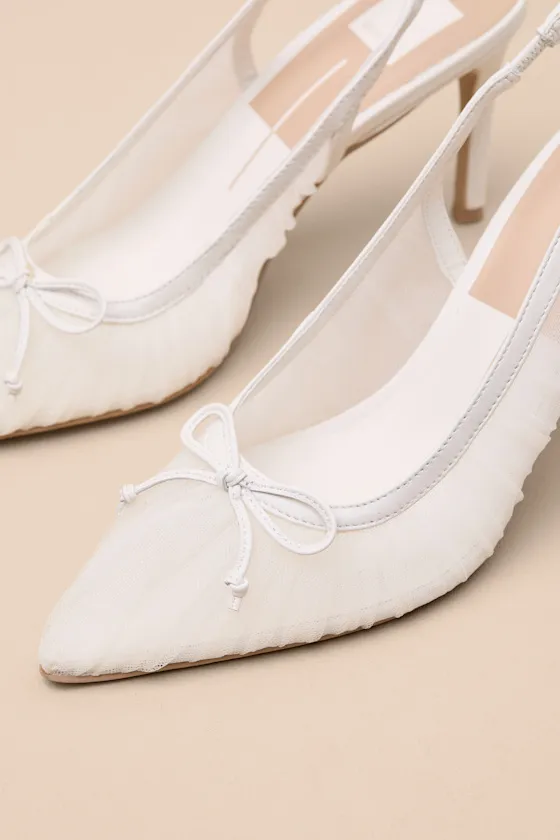Yela White Tulle Pointed-Toe Slingback Pumps sold by Lulus product image thumbnail 3