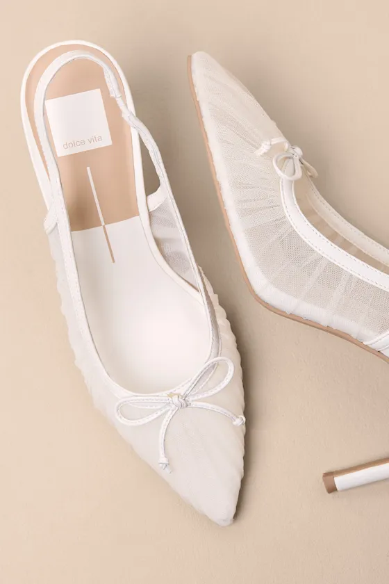 Yela White Tulle Pointed-Toe Slingback Pumps sold by Lulus product image thumbnail 4