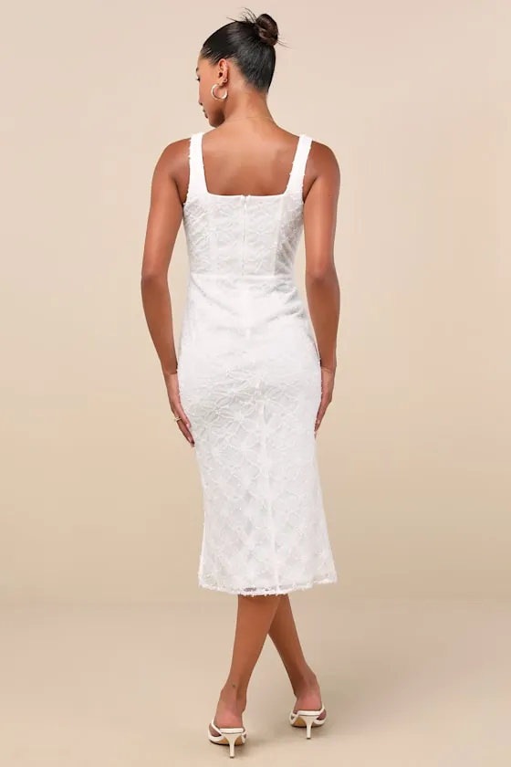 Kalani White Mesh Textured Midi Dress sold by Lulus product image thumbnail 3