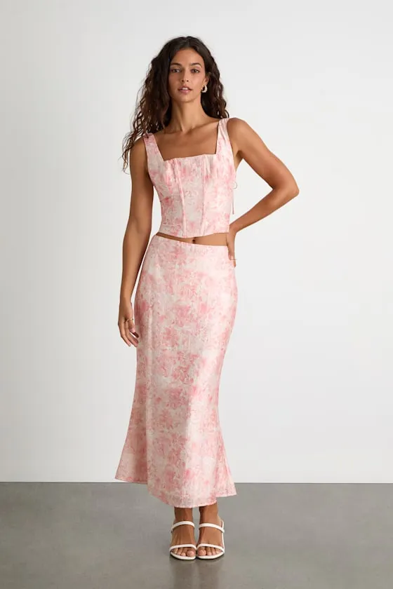 Lynelle Pink Floral Textured Midi Skirt sold by Lulus