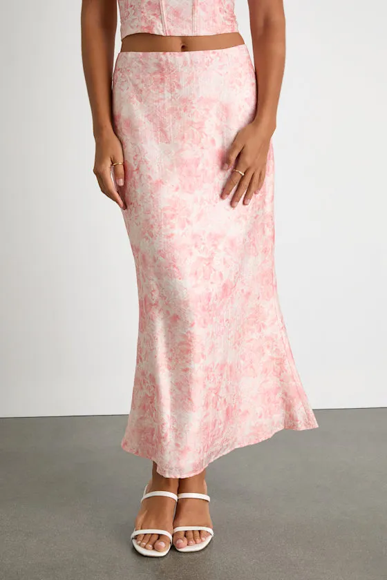 Lynelle Pink Floral Textured Midi Skirt sold by Lulus product image thumbnail 2