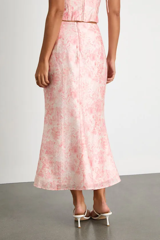 Lynelle Pink Floral Textured Midi Skirt sold by Lulus product image thumbnail 3