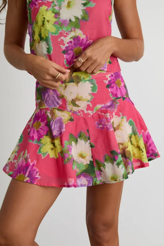 Tova Hot Pink Multi Floral High-Rise Mini Skirt sold by Lulus