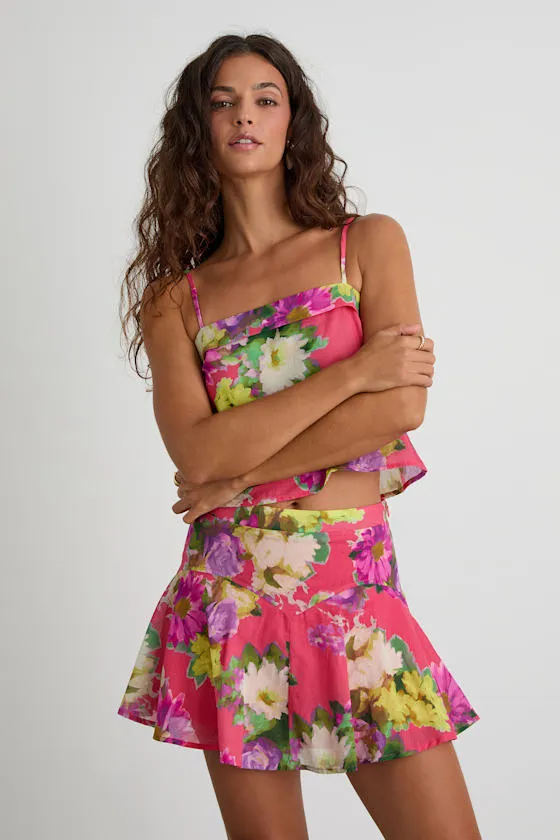 Tova Hot Pink Multi Floral High-Rise Mini Skirt sold by Lulus product image thumbnail 2