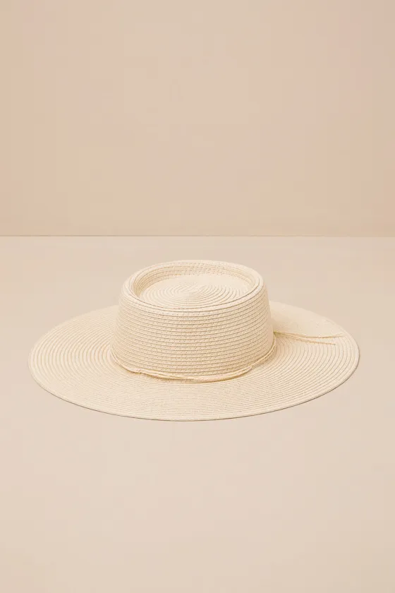 Cyrilla Beige Woven Wide Brim Boater Hat sold by Lulus