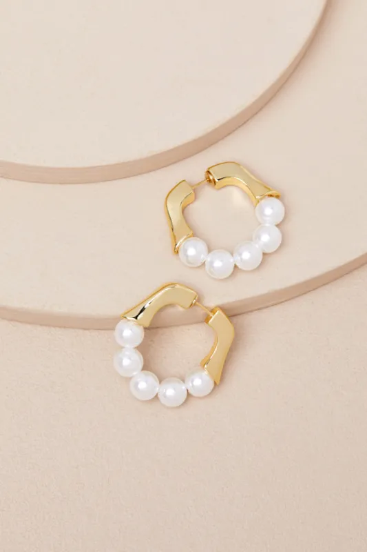 Sorren 14KT Gold Pearl Huggie Hoop Earrings sold by Lulus