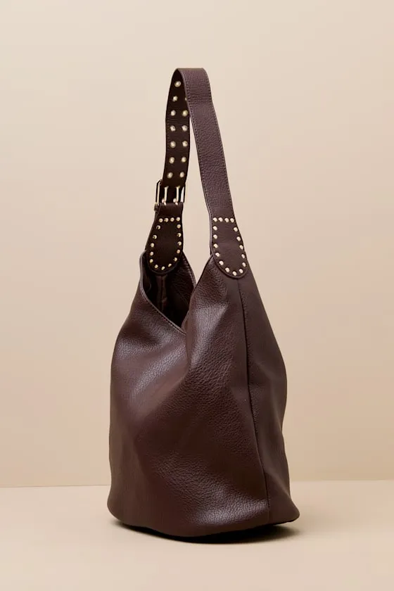 Ezell Dark Brown Vegan Leather Studded Tote Bag sold by Lulus product image thumbnail 2