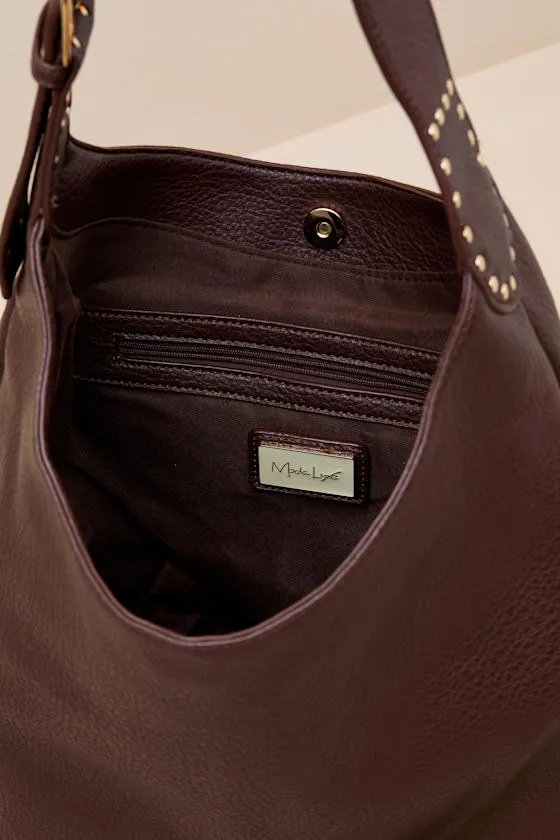 Ezell Dark Brown Vegan Leather Studded Tote Bag sold by Lulus product image thumbnail 4