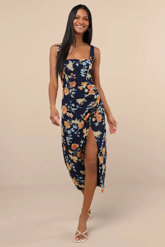 Lesina Navy Blue Floral Sleeveless Midi Dress sold by Lulus