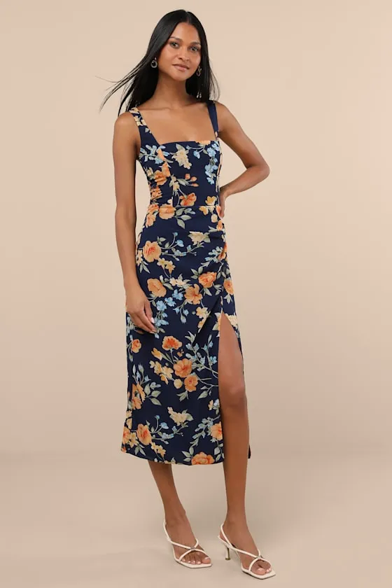 Lesina Navy Blue Floral Sleeveless Midi Dress sold by Lulus product image thumbnail 3