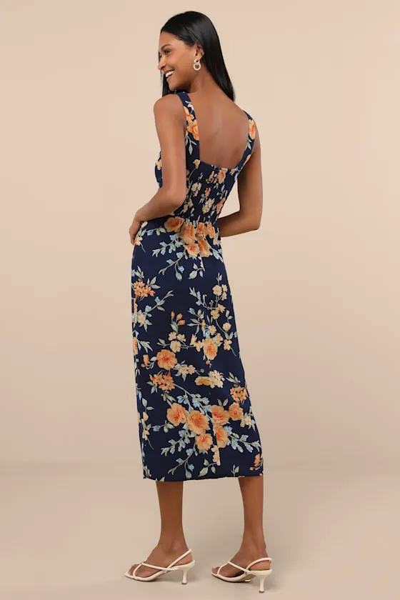Lesina Navy Blue Floral Sleeveless Midi Dress sold by Lulus product image thumbnail 4