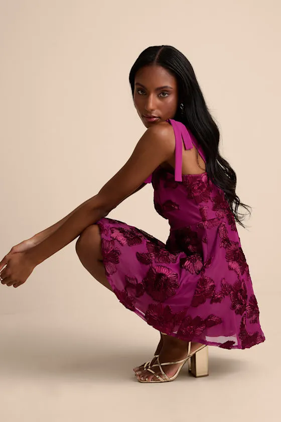 Truly Inspiring Plum Mesh Floral Applique Tie-Strap Mini Dress sold by Lulus