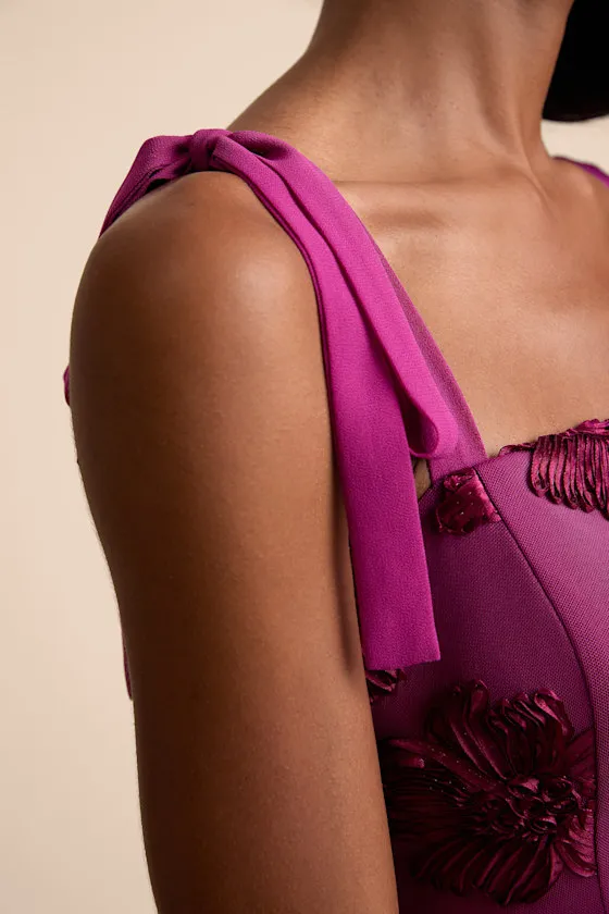 Truly Inspiring Plum Mesh Floral Applique Tie-Strap Mini Dress sold by Lulus product image thumbnail 3