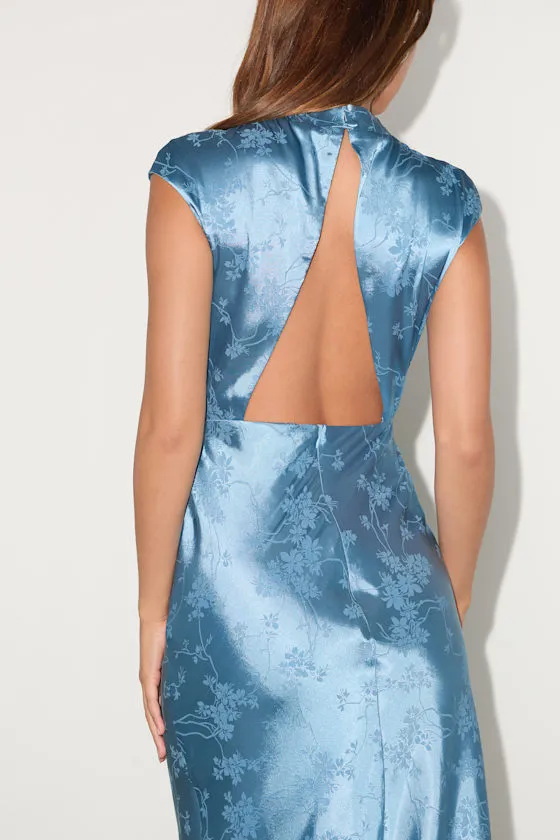Gia Slate Blue Satin Jacquard Cutout Midi Dress sold by Lulus product image thumbnail 2
