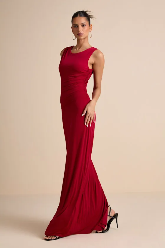 Significant Allure Red Slinky Knit Ruched Maxi Dress sold by Lulus product image thumbnail 3