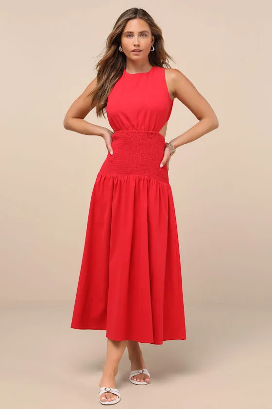 Melina Red Backless Drop Waist Midi Dress sold by Lulus product image thumbnail 3