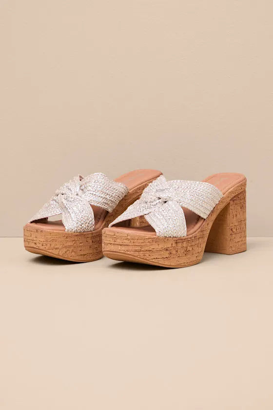 Adorned Silver Woven Platform Slide Sandals sold by Lulus product image thumbnail 2