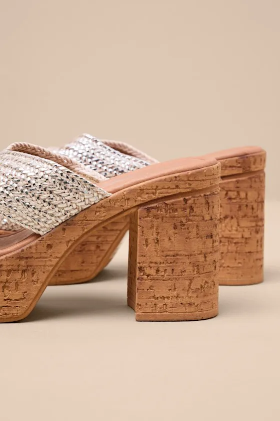 Adorned Silver Woven Platform Slide Sandals sold by Lulus product image thumbnail 3