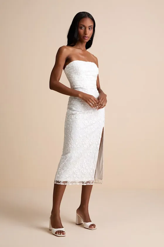 Tera White Floral Embroidered Strapless Midi Dress sold by Lulus product image thumbnail 3