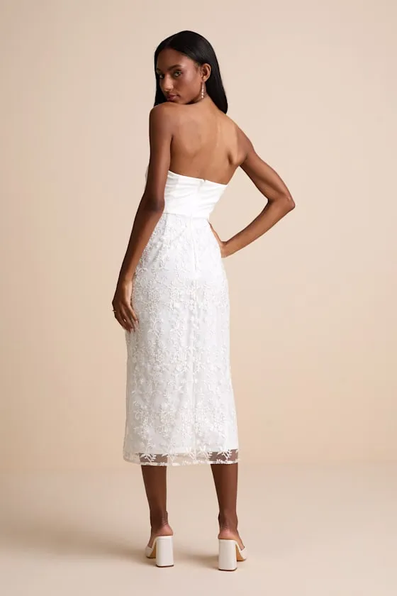 Tera White Floral Embroidered Strapless Midi Dress sold by Lulus product image thumbnail 4