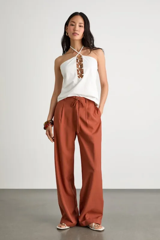 Bowen Rust Orange High-Rise Wide-Leg Trouser Pants sold by Lulus