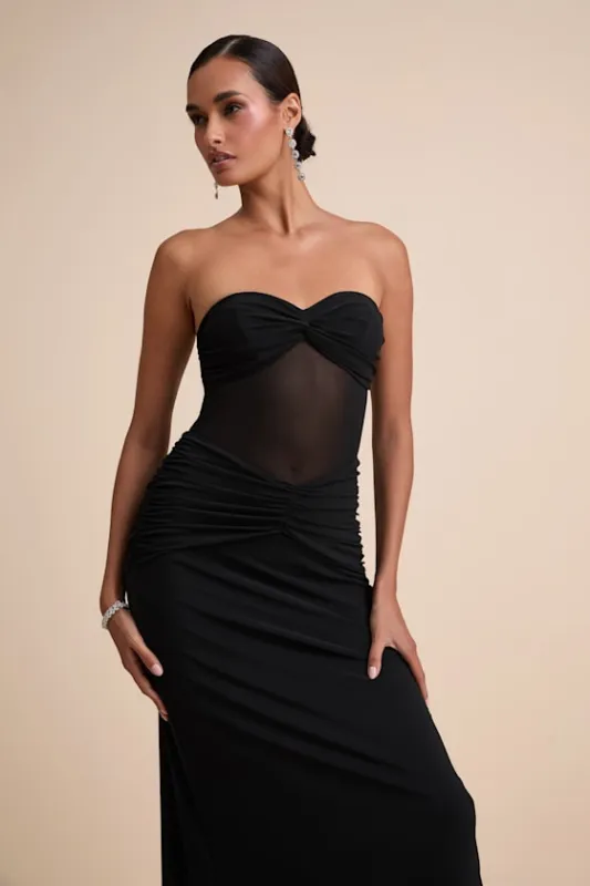 Ursella Black Mesh Strapless Maxi Dress sold by Lulus