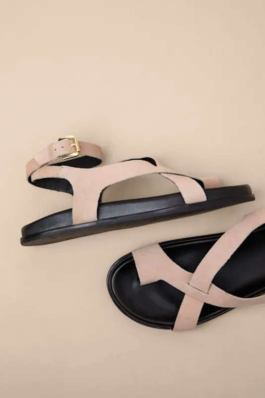 Fritz Beige Suede Leather Strappy Flat Sandals sold by Lulus