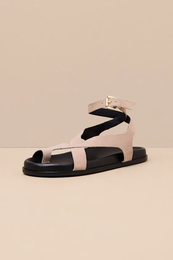 Fritz Beige Suede Leather Strappy Flat Sandals sold by Lulus product image thumbnail 4