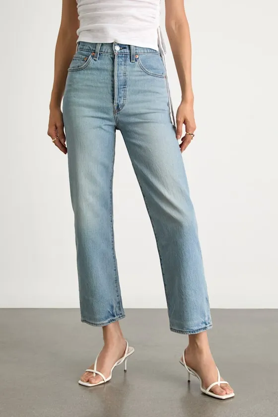 Ribcage Light Wash Denim Straight Ankle Jeans sold by Lulus product image thumbnail 3