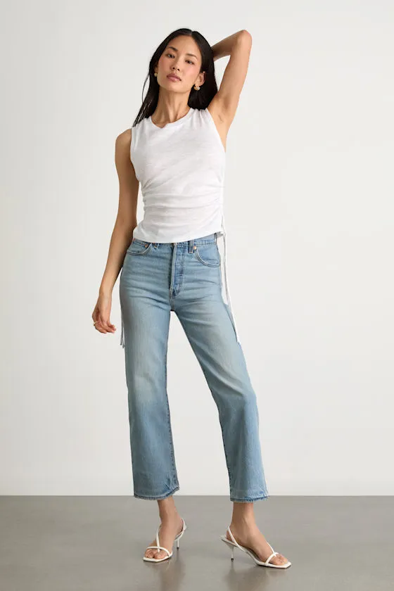 Ribcage Light Wash Denim Straight Ankle Jeans sold by Lulus product image thumbnail 4