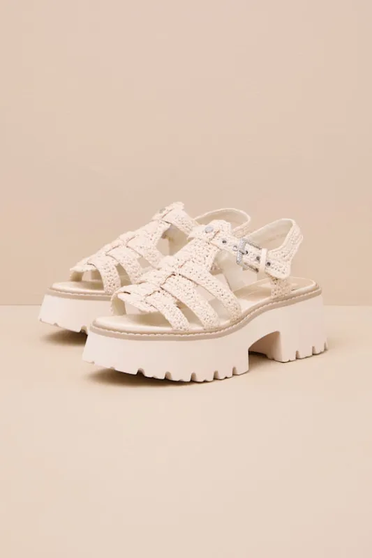 Latice Oatmeal Raffia Caged Platform Sandals sold by Lulus