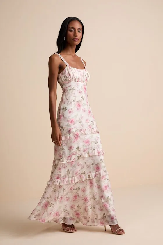 Remiette Cream Floral Ruffled Empire Waist Maxi Dress sold by Lulus product image thumbnail 4