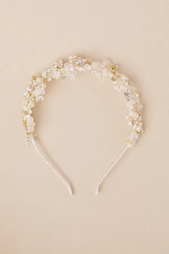 Elfrida White Pearl Beaded Flower Headband sold by Lulus product image thumbnail 2