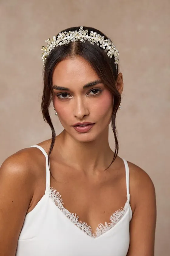 Elfrida White Pearl Beaded Flower Headband sold by Lulus product image thumbnail 3