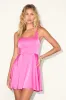 Admirably Chic Hot Pink Satin Lace-Up Mini Dress With Pockets sold by Lulus