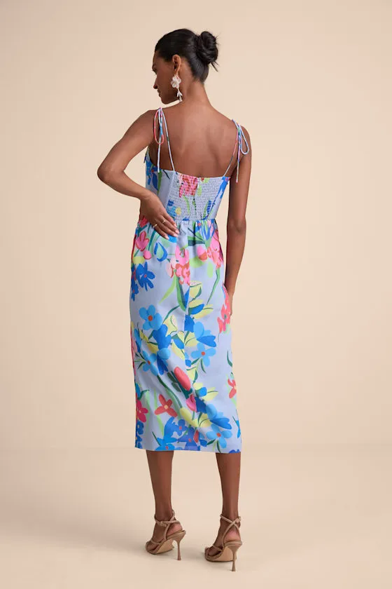 Kristel Blue Floral Print Tie-Strap Midi Dress sold by Lulus product image thumbnail 3