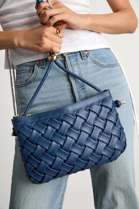Haywood Dark Blue Woven Vegan Leather Shoulder Bag sold by Lulus