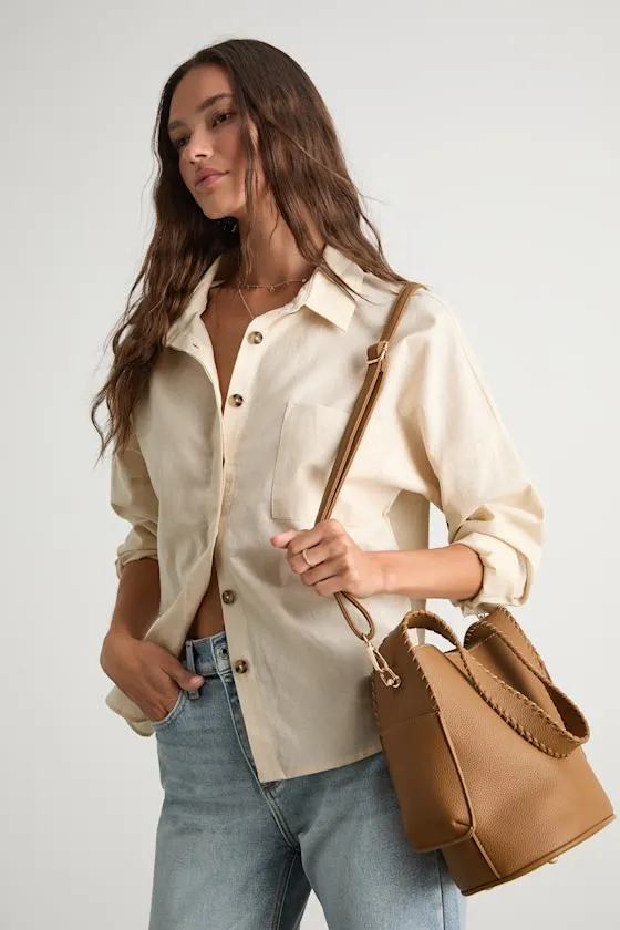 Samiya Light Brown Vegan Leather Tote Bag sold by Lulus product image thumbnail 4