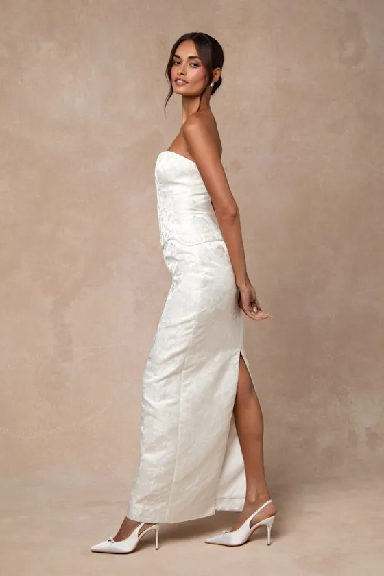 Melva White Satin Jacquard Two-Piece Bustier Maxi Dress sold by Lulus product image thumbnail 4