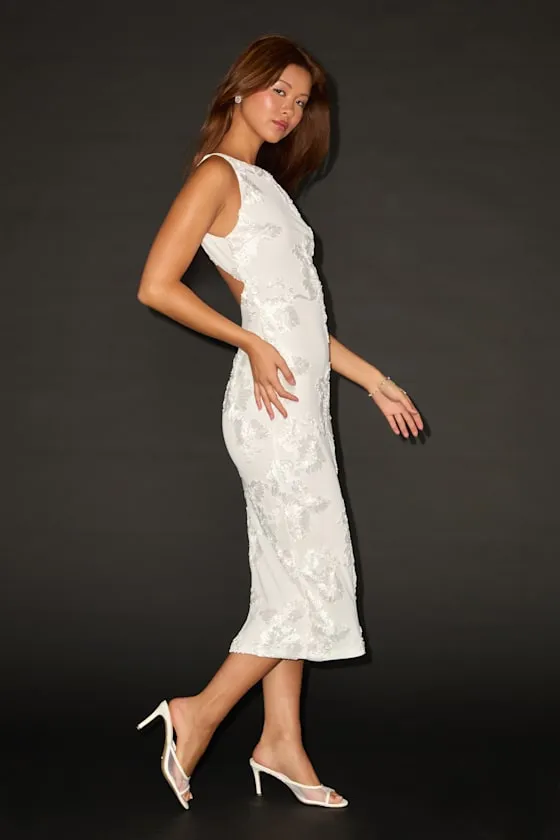 Taylin White Floral Applique Backless Midi Dress sold by Lulus product image thumbnail 2