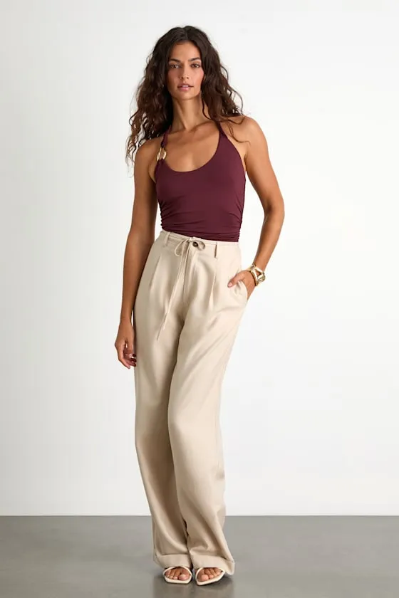 Bowen Light Khaki High-Rise Wide-Leg Trouser Pants sold by Lulus